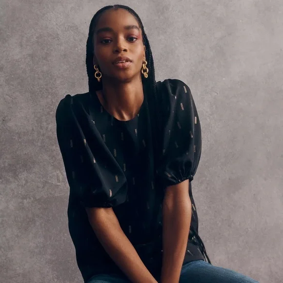 Madewell Metallic Jacquard Puff Sleeve Top - Picture 4 of 16